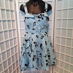 Chic Blue Cat Patterned Women's Dress 6440